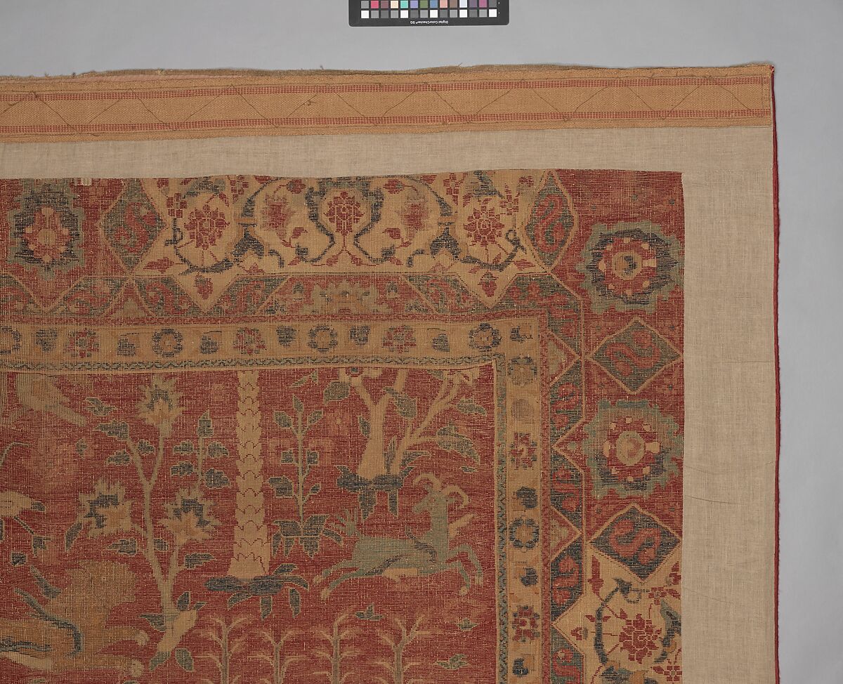 Carpet with Palm Trees, Ibexes, and Birds, Cotton (warp and weft), wool (pile); asymmetrically knotted pile