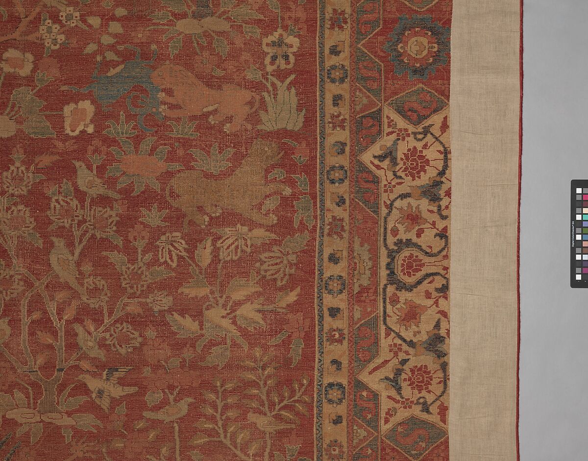 Carpet with Palm Trees, Ibexes, and Birds, Cotton (warp and weft), wool (pile); asymmetrically knotted pile
