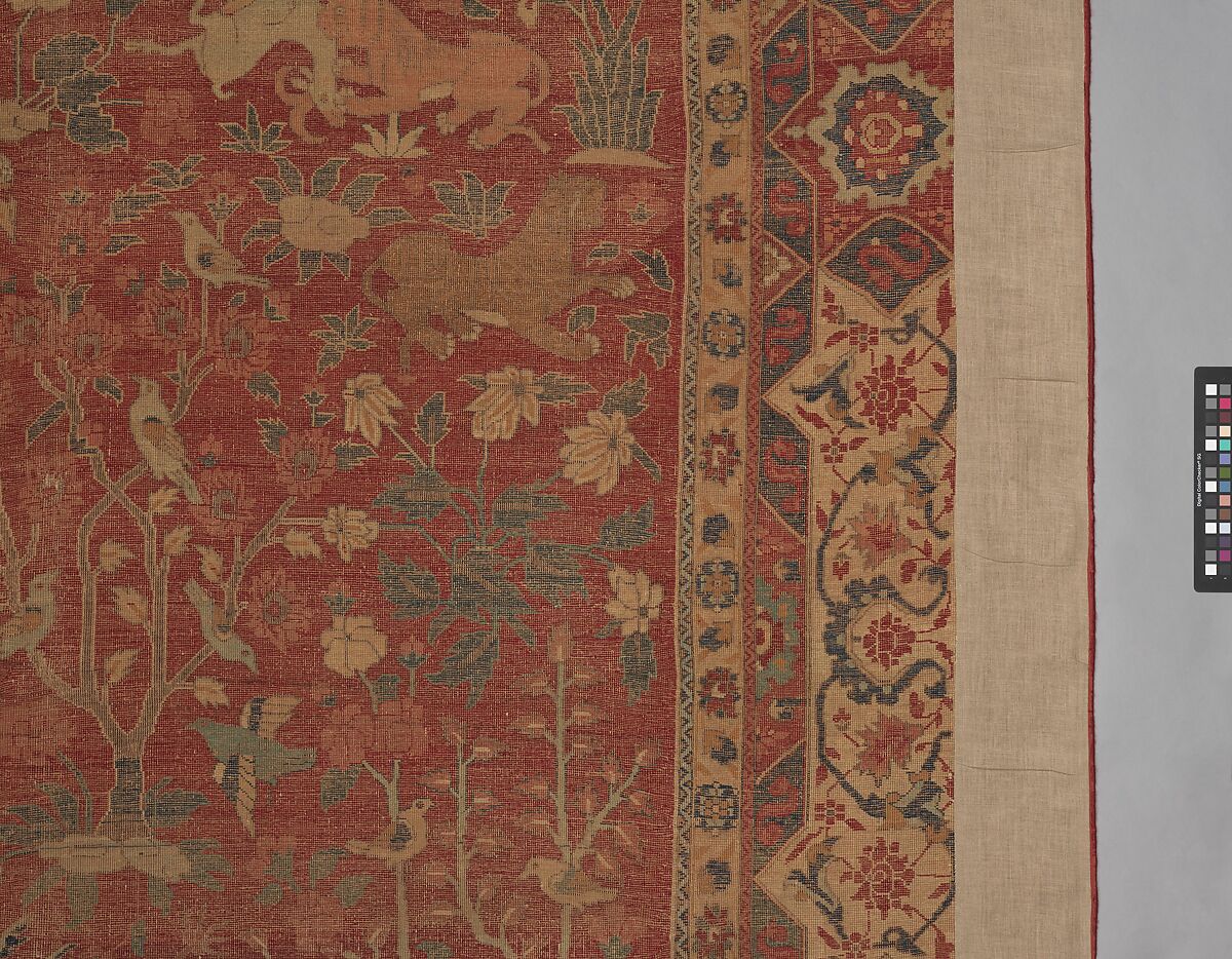 Carpet with Palm Trees, Ibexes, and Birds, Cotton (warp and weft), wool (pile); asymmetrically knotted pile