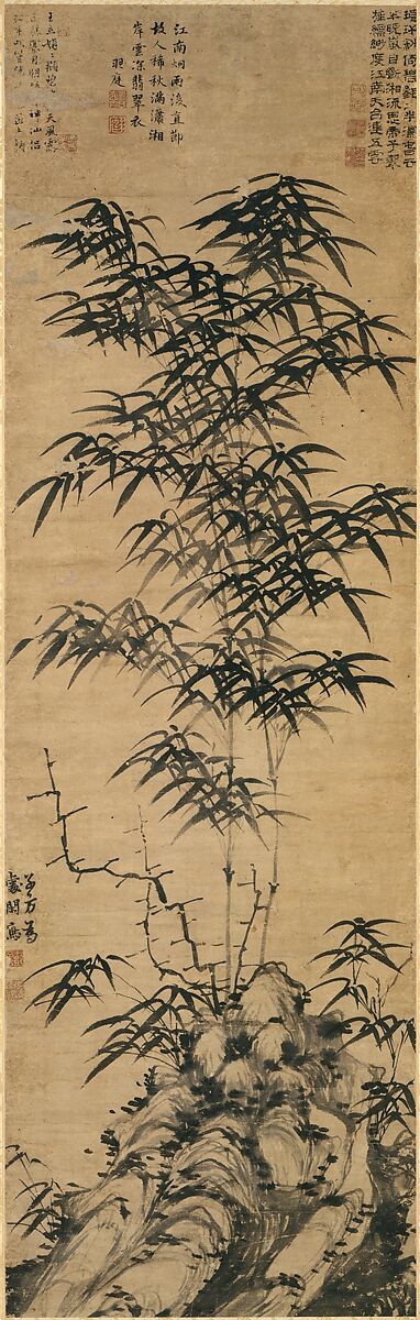 Bamboo and rock, Deng Yu  Chinese, Hanging scroll; ink on paper, China