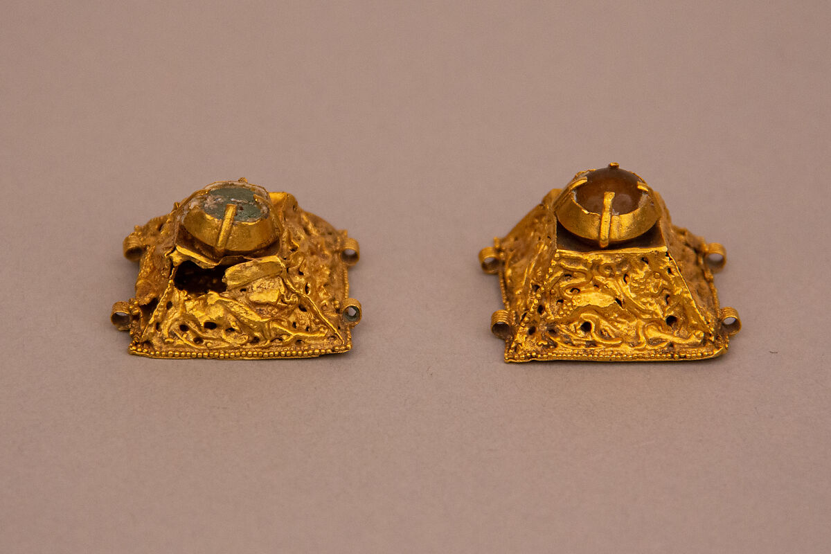 Ornament, One of a Pair, Gold; set with glass