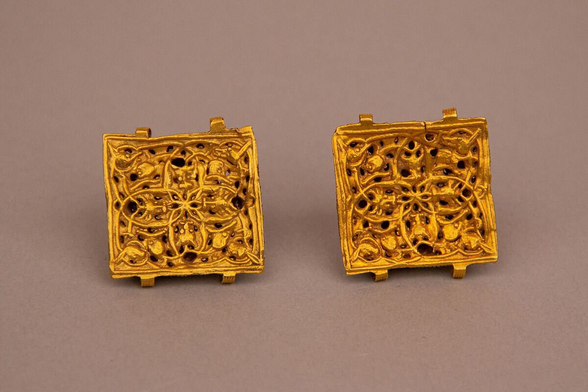 Ornament, One of a Pair, Gold; set with glass