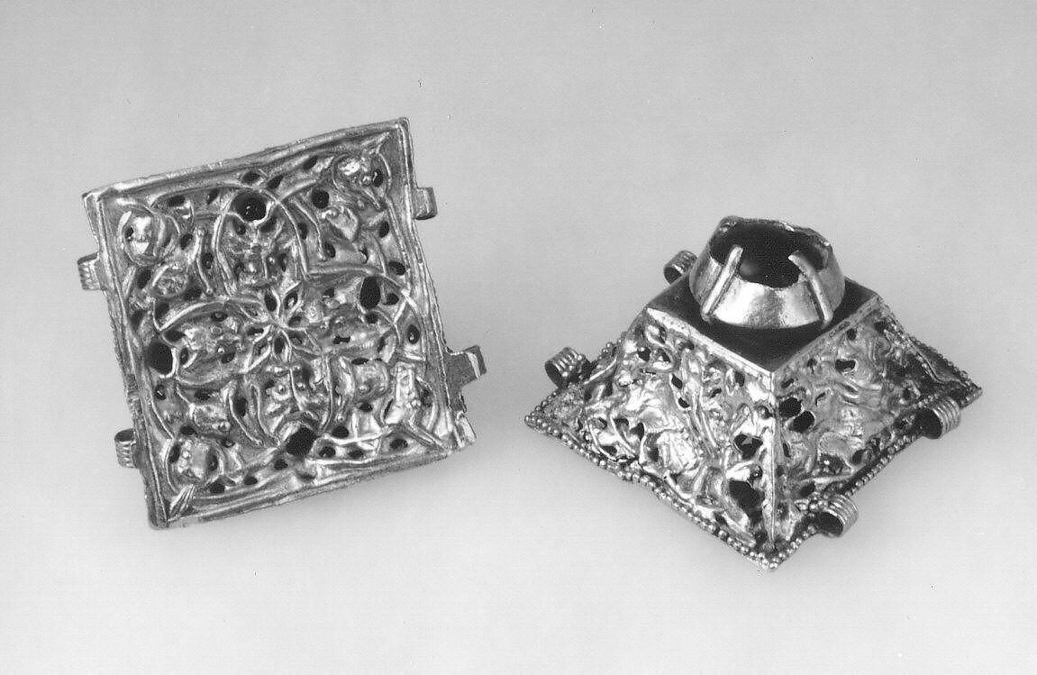 Ornament, One of a Pair, Gold; set with glass