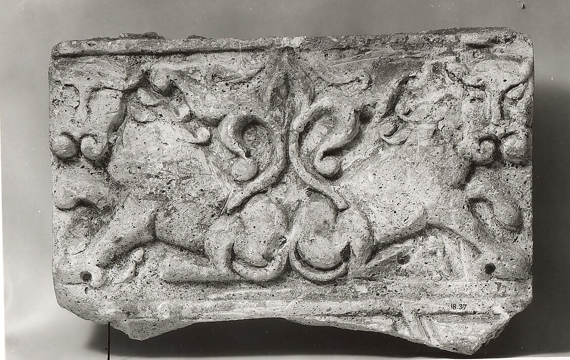 Fragment of a Frieze with Addorsed Lions, Gypsum plaster; molded, traces of painting
