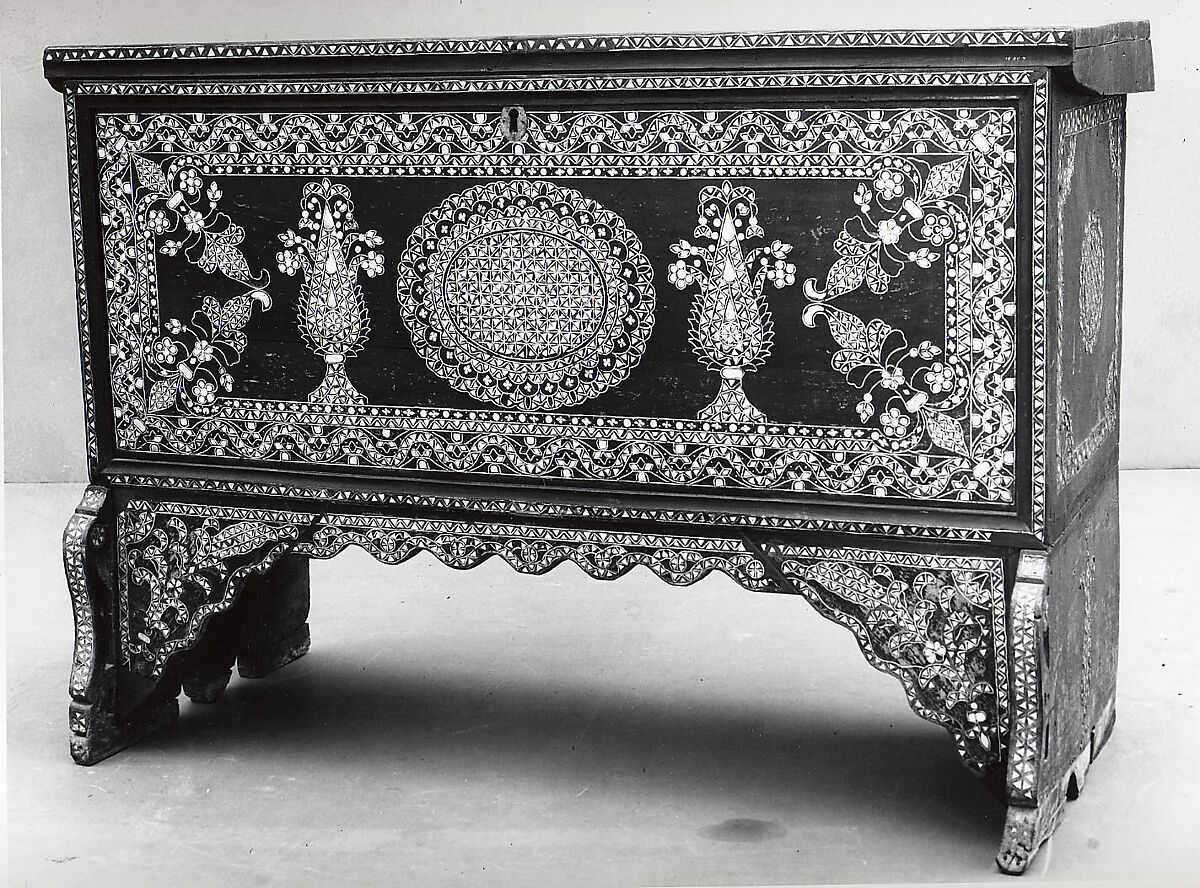 Chest, Wood; inlaid with mother-of-pearl