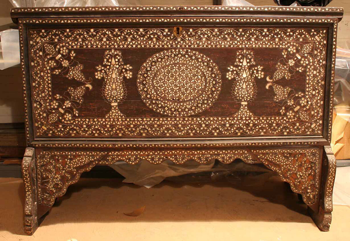 Chest, Wood; inlaid with mother-of-pearl 