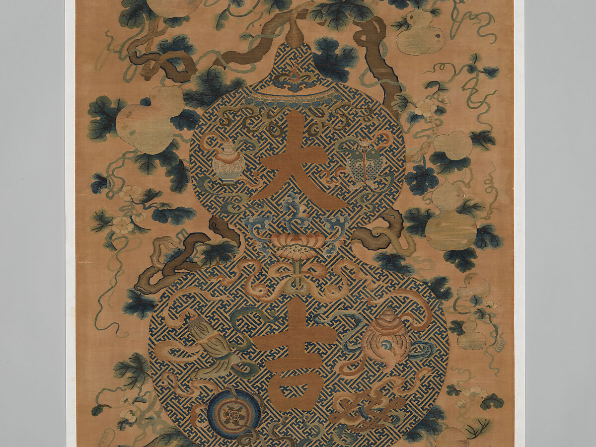 Panel with gourds on vines, Silk, wool, and metal thread tapestry (kesi), China