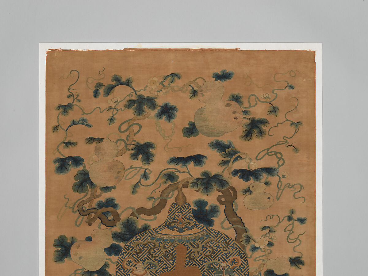 Panel with gourds on vines, Silk, wool, and metal thread tapestry (kesi), China
