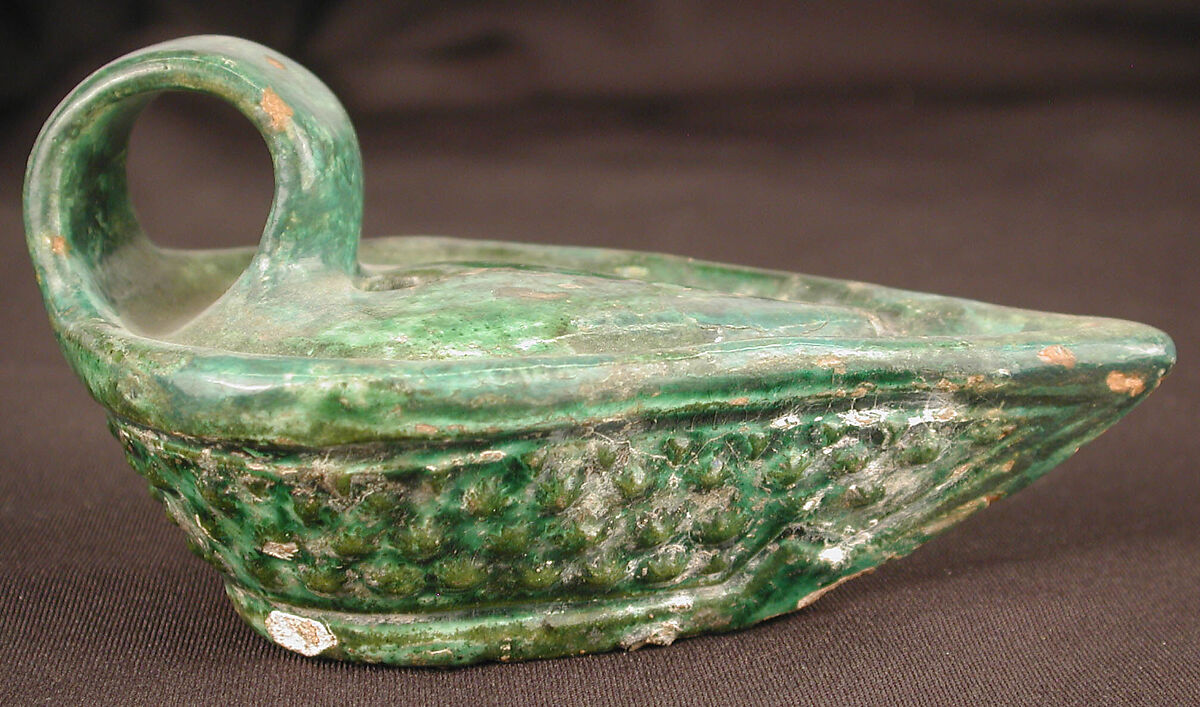 Lamp, Earthenware; molded, slipped and glazed