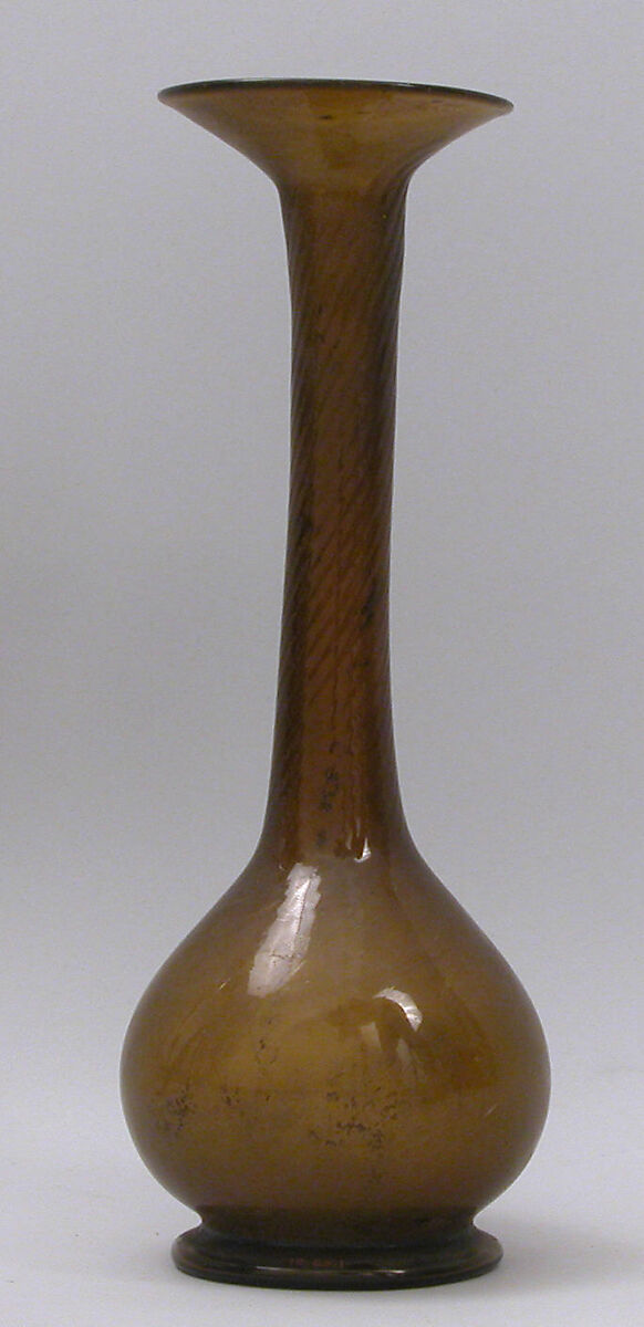 Bottle, Glass; mold blown, applied, tooled on the pontil 