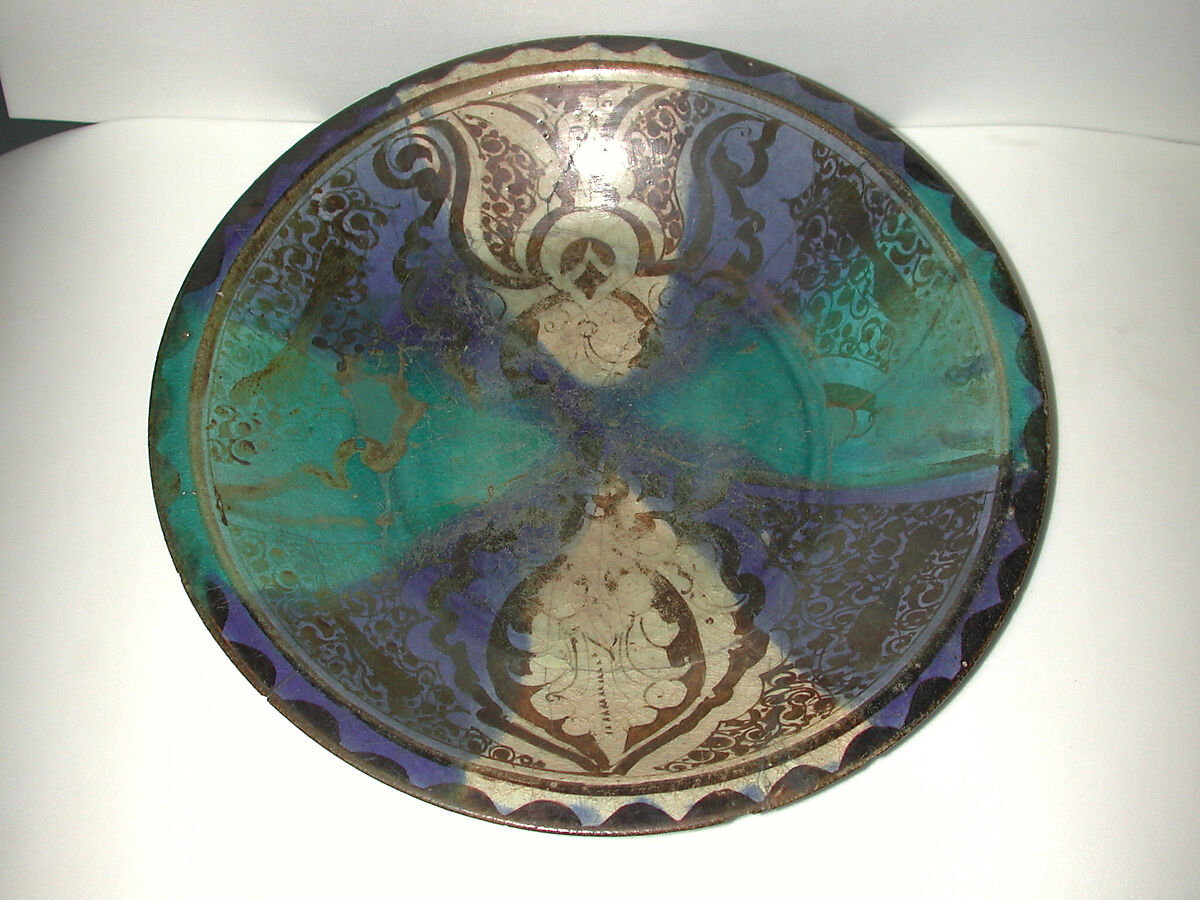 Bowl, Stonepaste; luster-painted on an opaque white glaze with polychrome panels 