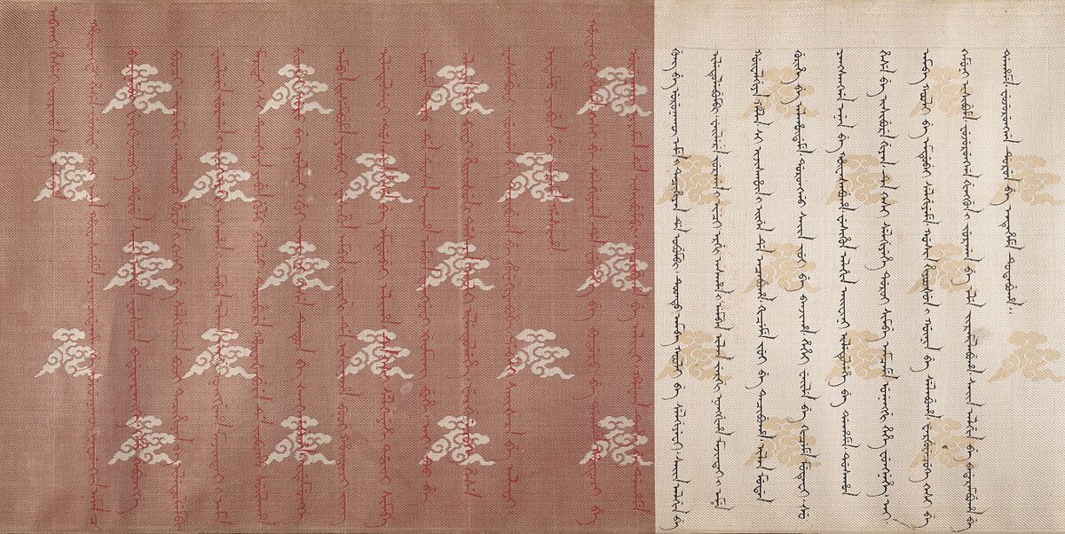 Textile for a handscroll, Handscroll; ink and color on silk and paper backed, China