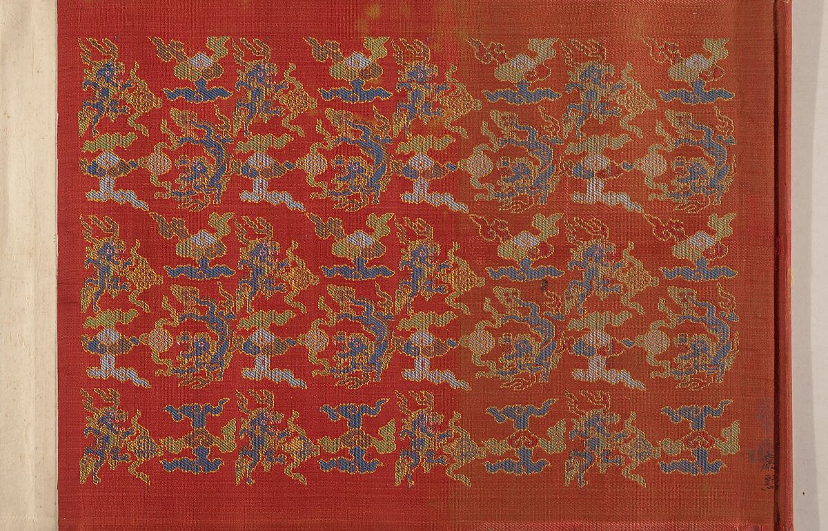 Textile for a handscroll, Handscroll; ink and color on silk and paper backed, China
