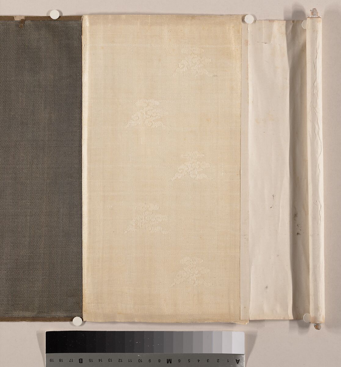 Textile for a handscroll, Handscroll; ink and color on silk and paper backed, China