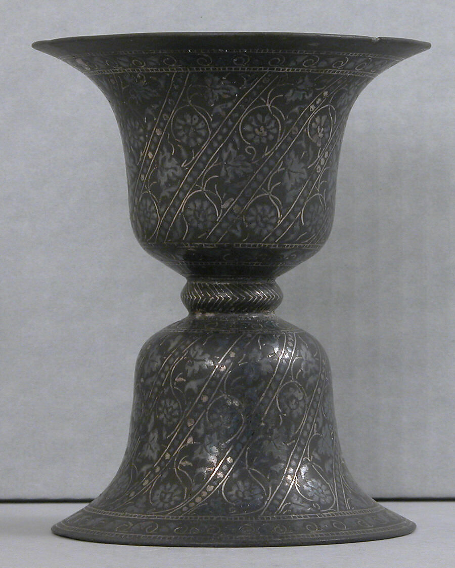 Spittoon in Double Bell Design, Zinc and copper alloy; cast, engraved, inlaid with silver (bidri ware)