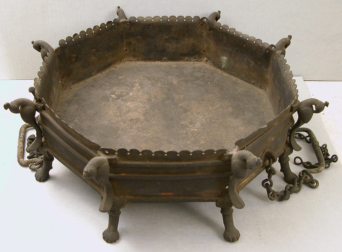 Brazier, Copper, brass mounts, iron bands 