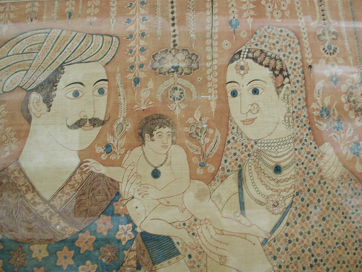Kalamkari Hanging with Figures in an Architectural Setting, Cotton; plain weave, mordant-painted and dyed, resist-dyed