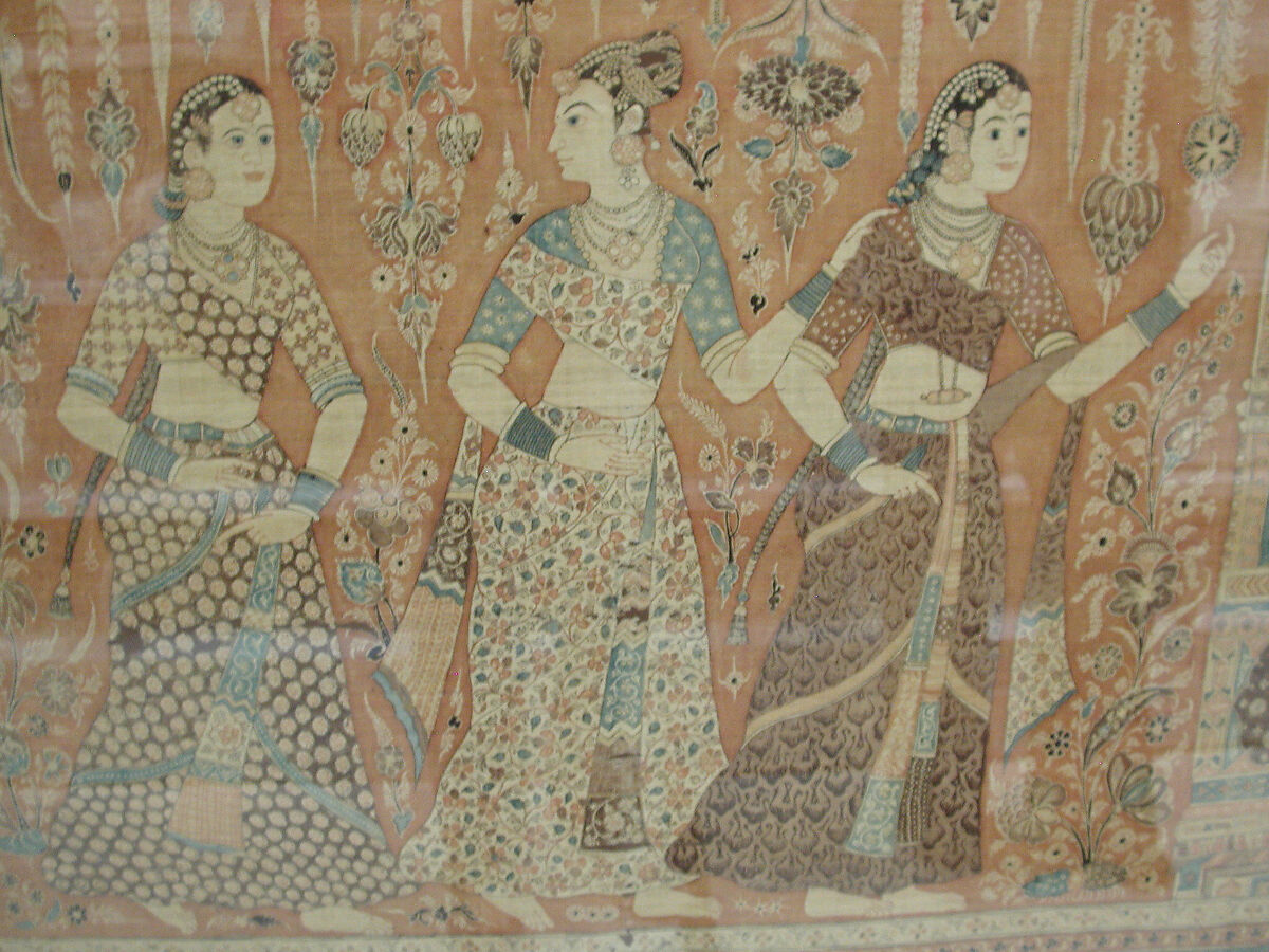 Kalamkari Hanging with Figures in an Architectural Setting, Cotton; plain weave, mordant-painted and dyed, resist-dyed