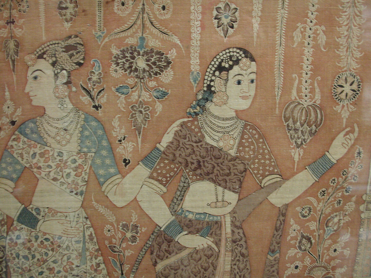Kalamkari Hanging with Figures in an Architectural Setting, Cotton; plain weave, mordant-painted and dyed, resist-dyed