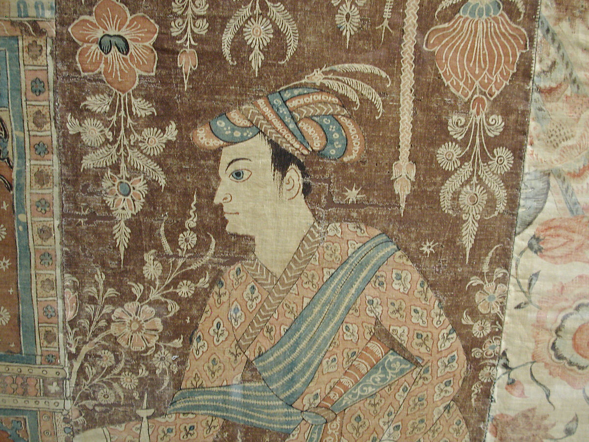 Kalamkari Hanging with Figures in an Architectural Setting, Cotton; plain weave, mordant-painted and dyed, resist-dyed