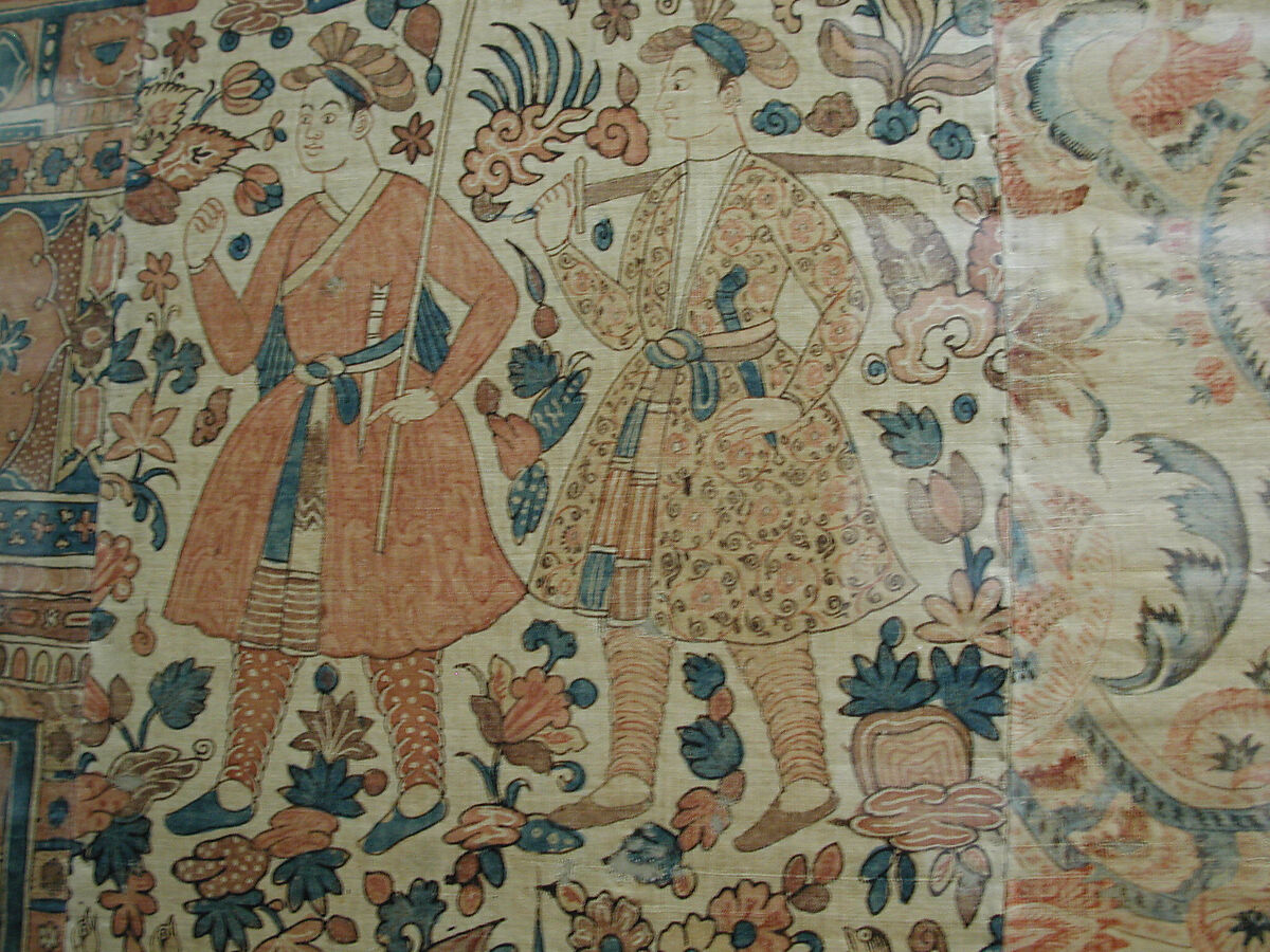 Kalamkari Hanging with Figures in an Architectural Setting, Cotton; plain weave, mordant-painted and dyed, resist-dyed
