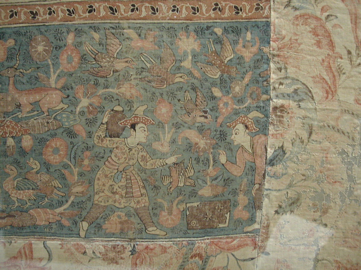 Kalamkari Hanging with Figures in an Architectural Setting, Cotton; plain weave, mordant-painted and dyed, resist-dyed
