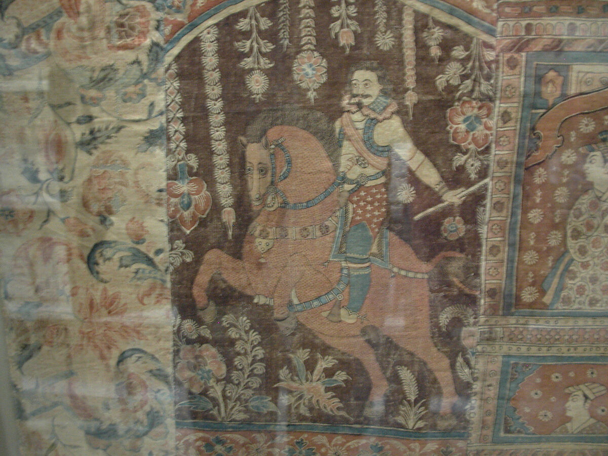 Kalamkari Hanging with Figures in an Architectural Setting, Cotton; plain weave, mordant-painted and dyed, resist-dyed