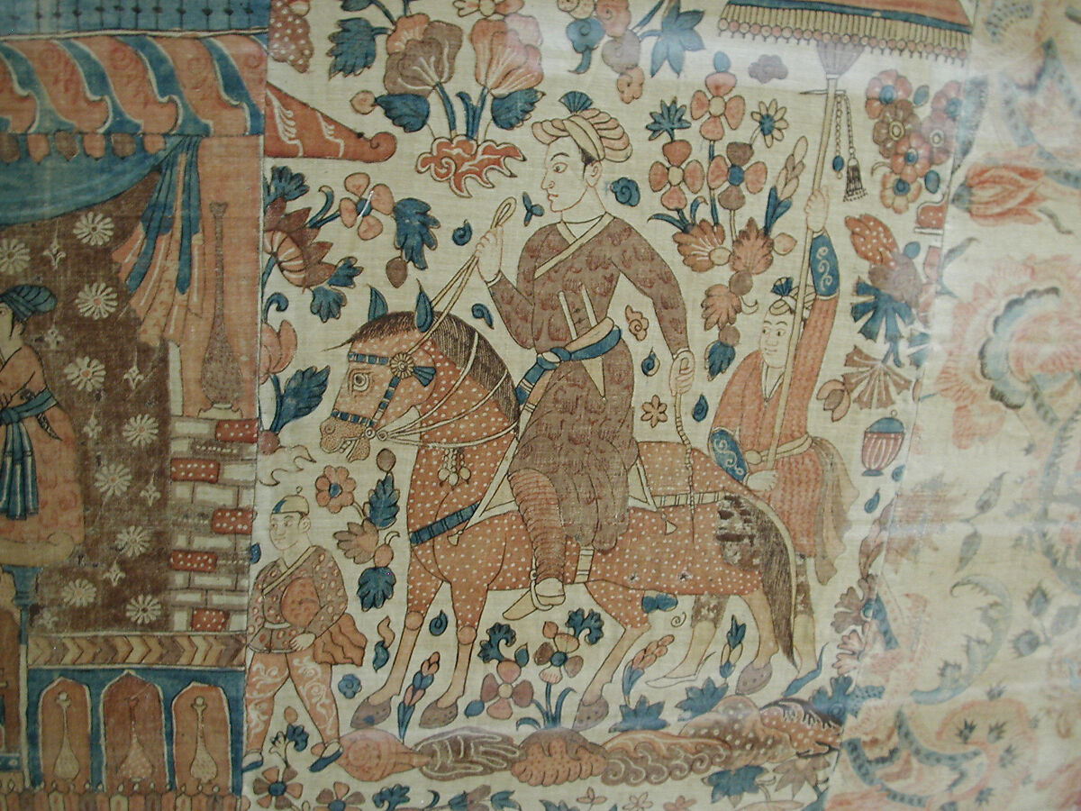 Kalamkari Hanging with Figures in an Architectural Setting, Cotton; plain weave, mordant-painted and dyed, resist-dyed