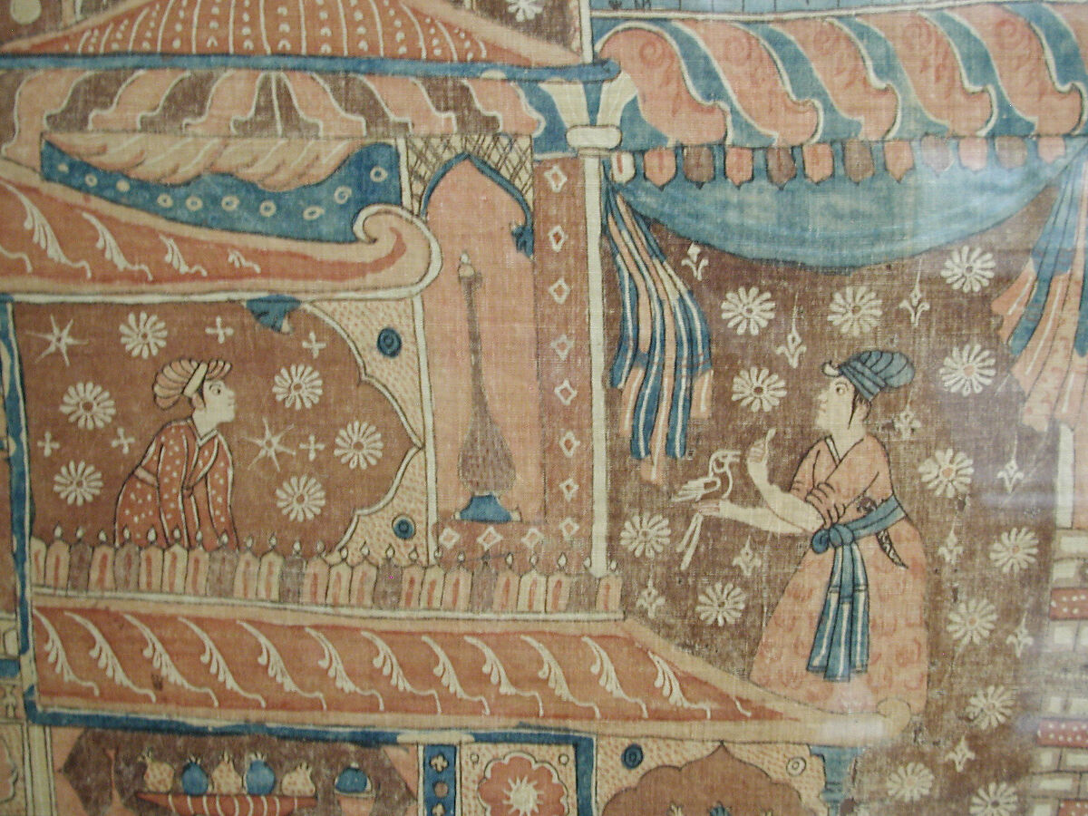 Kalamkari Hanging with Figures in an Architectural Setting, Cotton; plain weave, mordant-painted and dyed, resist-dyed