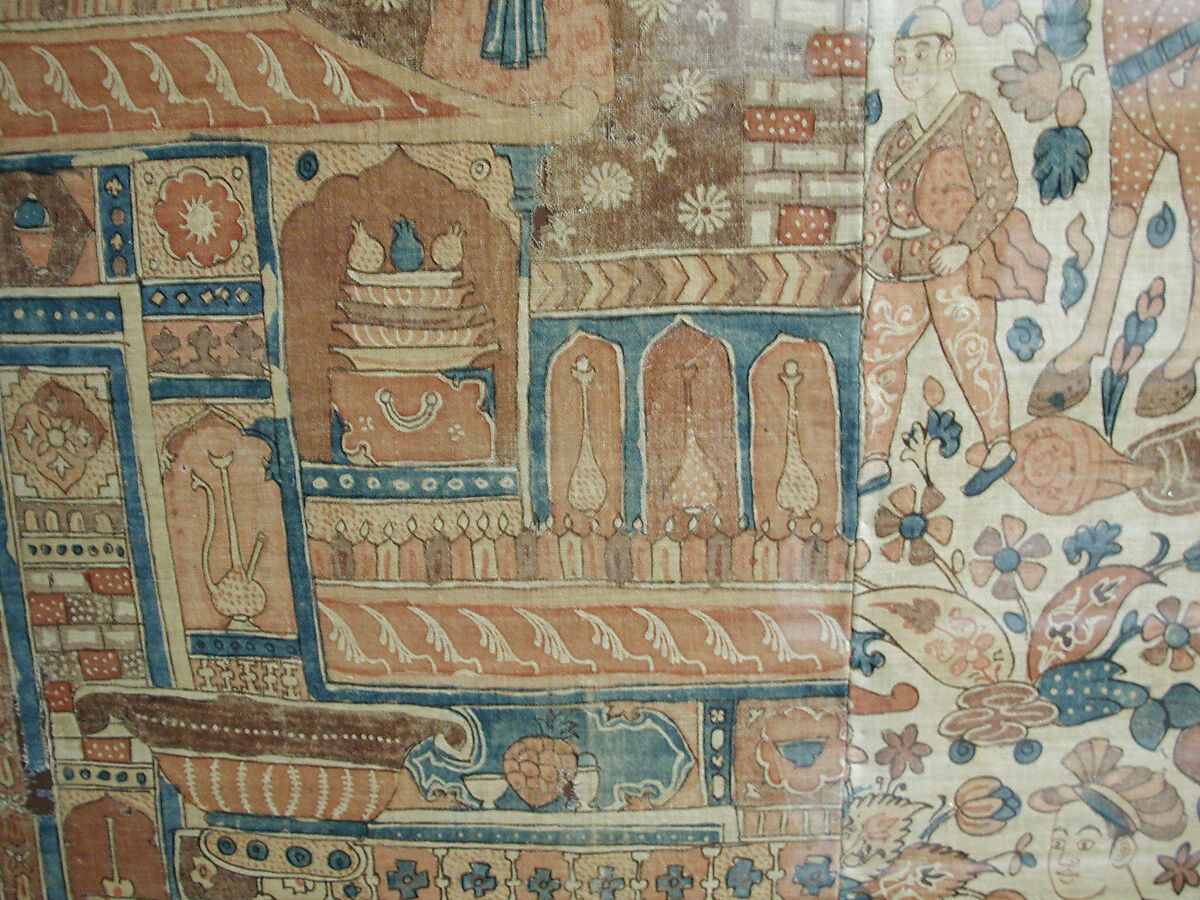 Kalamkari Hanging with Figures in an Architectural Setting, Cotton; plain weave, mordant-painted and dyed, resist-dyed