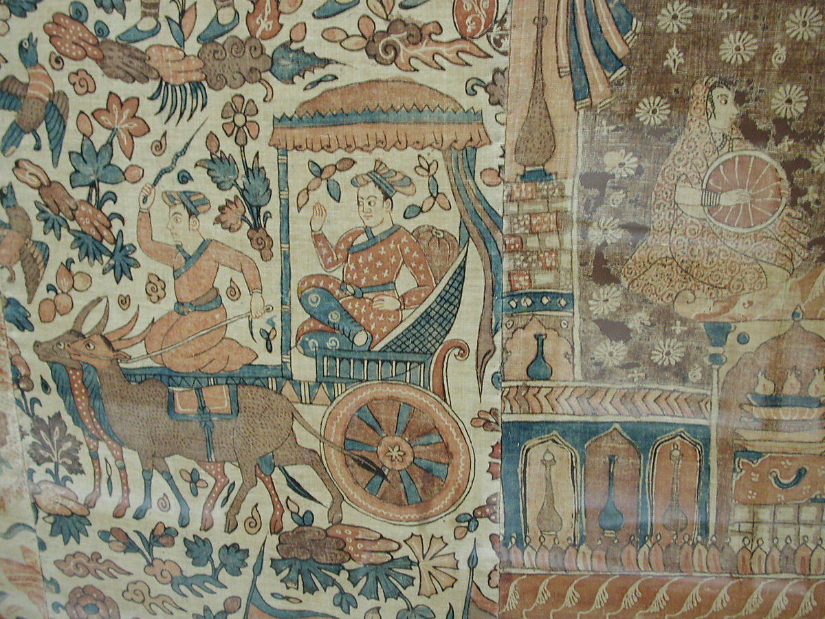Kalamkari Hanging with Figures in an Architectural Setting, Cotton; plain weave, mordant-painted and dyed, resist-dyed