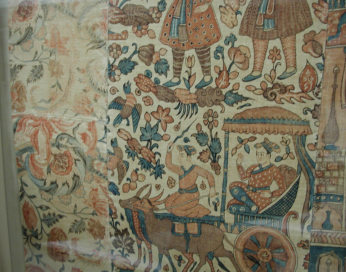 Kalamkari Hanging with Figures in an Architectural Setting, Cotton; plain weave, mordant-painted and dyed, resist-dyed
