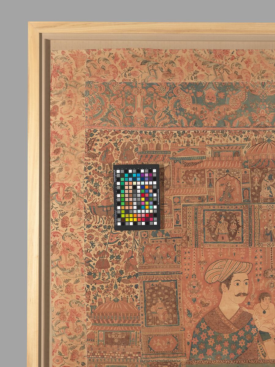 Kalamkari Hanging with Figures in an Architectural Setting, Cotton; plain weave, mordant-painted and dyed, resist-dyed