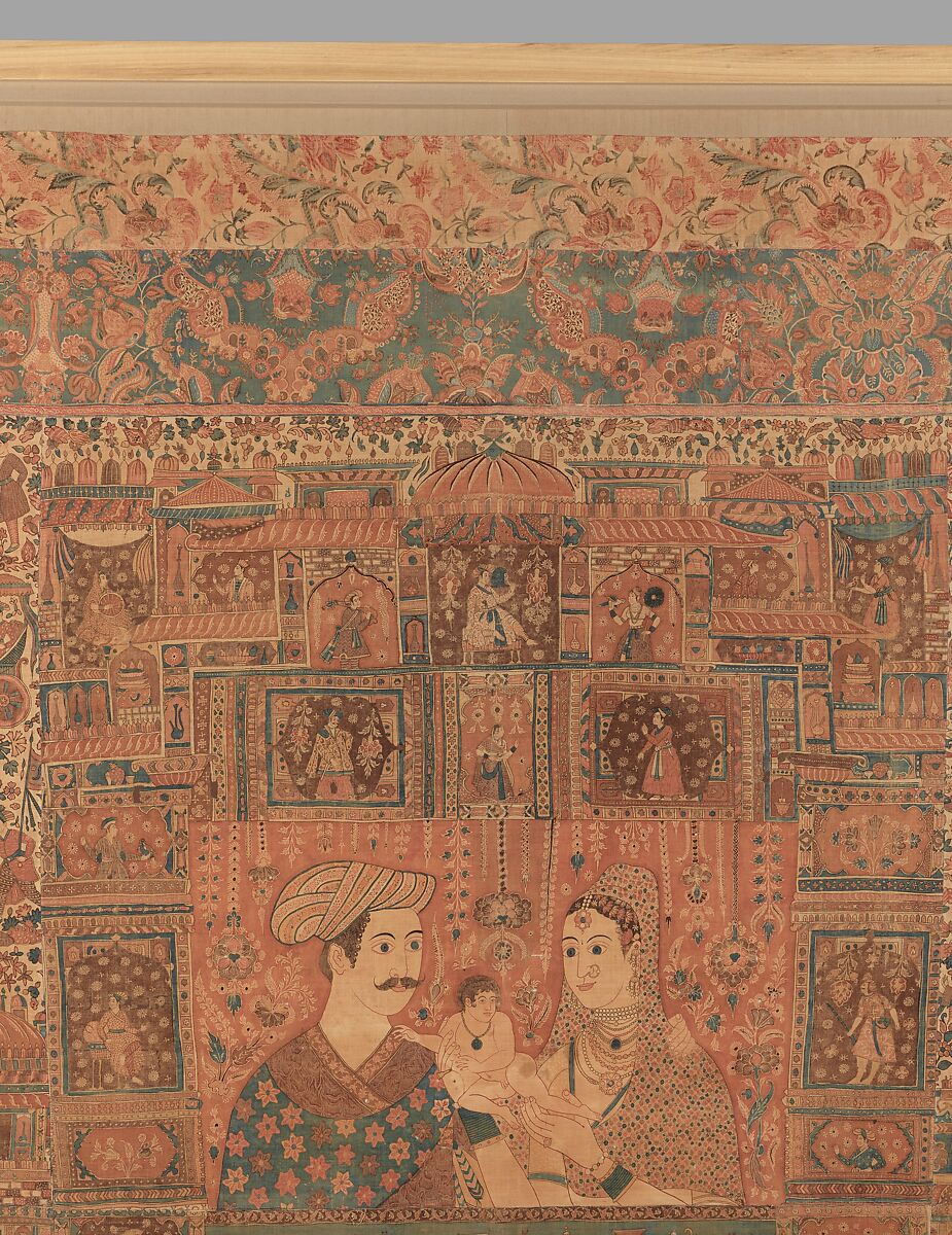 Kalamkari Hanging with Figures in an Architectural Setting, Cotton; plain weave, mordant-painted and dyed, resist-dyed