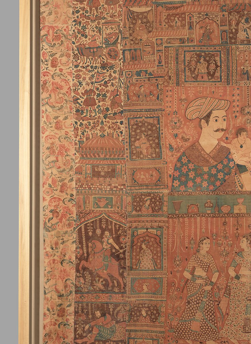 Kalamkari Hanging with Figures in an Architectural Setting, Cotton; plain weave, mordant-painted and dyed, resist-dyed