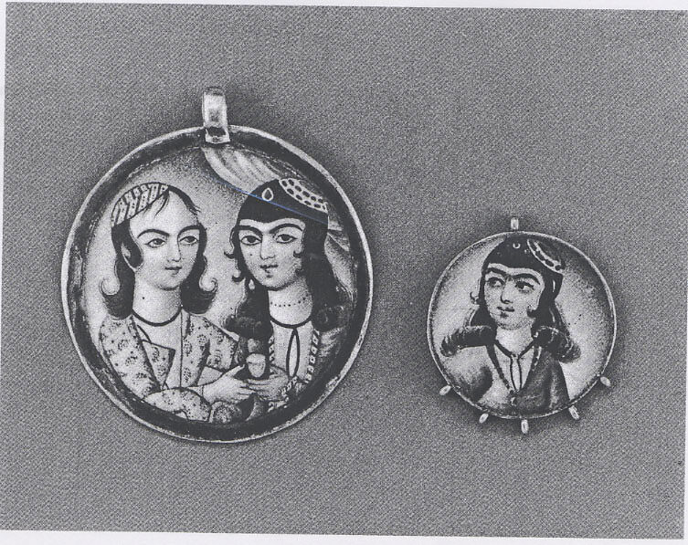 Portrait of a Girl in a Round Pendant, Gold; enamel-painted