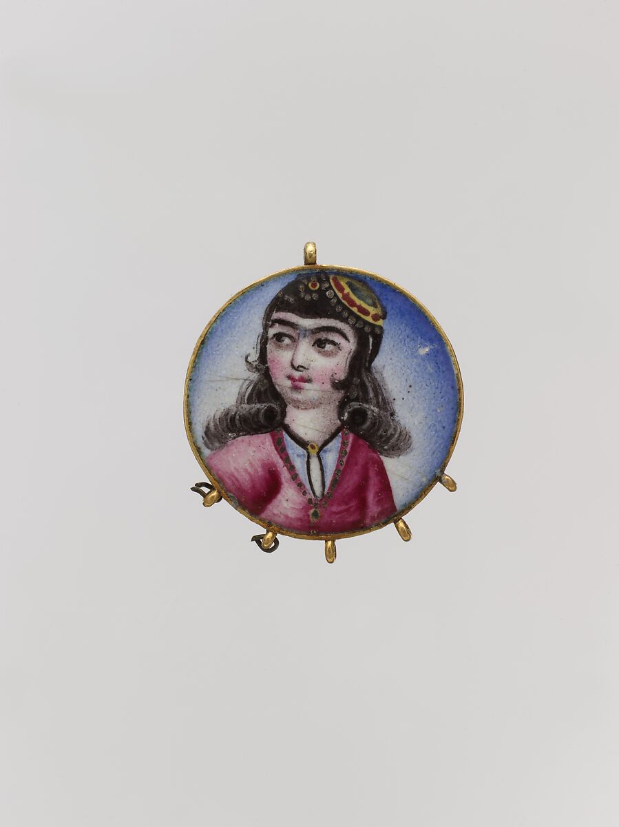 Portrait of a Girl in a Round Pendant, Gold; enamel-painted 