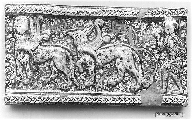 Tile, Stonepaste; luster-painted