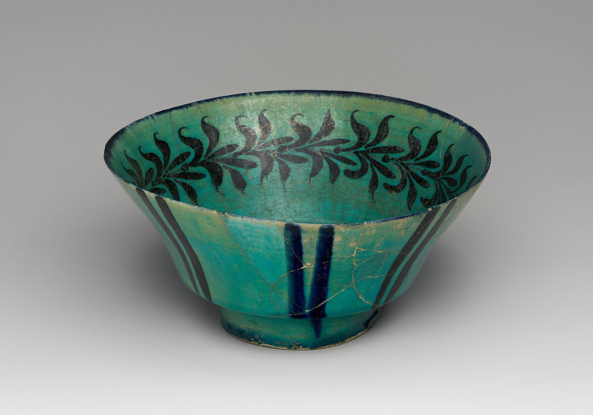 Bowl with Scrolls and Fishes, Stonepaste; underglaze painted