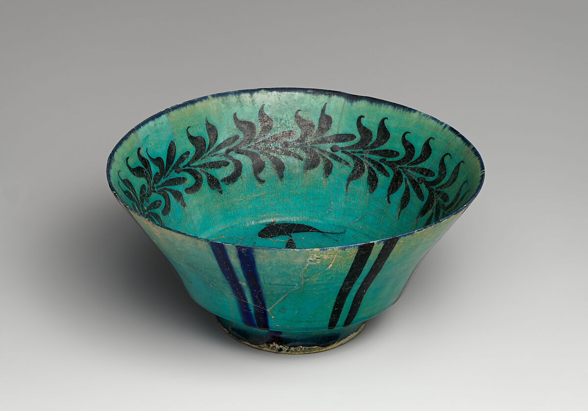 Bowl with Scrolls and Fishes, Stonepaste; underglaze painted