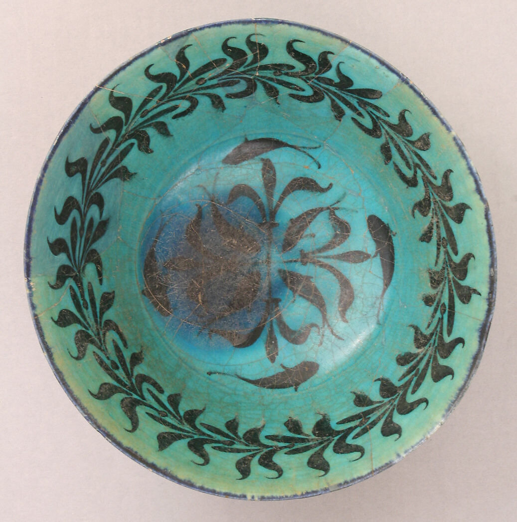 Bowl with Scrolls and Fishes, Stonepaste; underglaze painted 