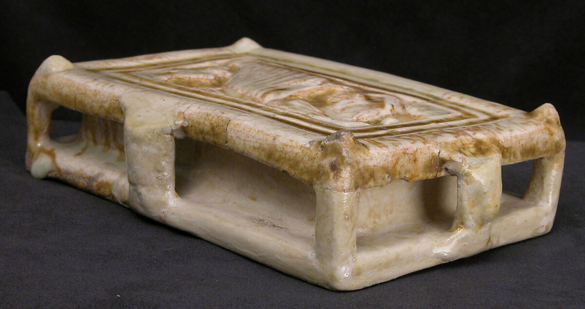 Model of a House with Amorous Couple, Stonepaste; molded, glazed in opaque white, luster-painted
