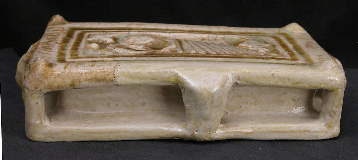 Model of a House with Amorous Couple, Stonepaste; molded, glazed in opaque white, luster-painted