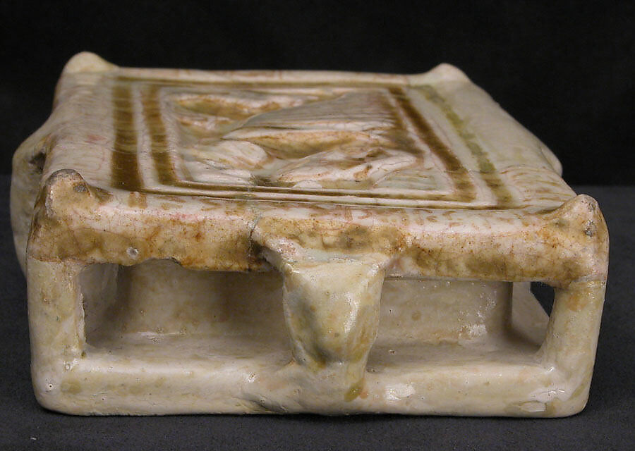 Model of a House with Amorous Couple, Stonepaste; molded, glazed in opaque white, luster-painted