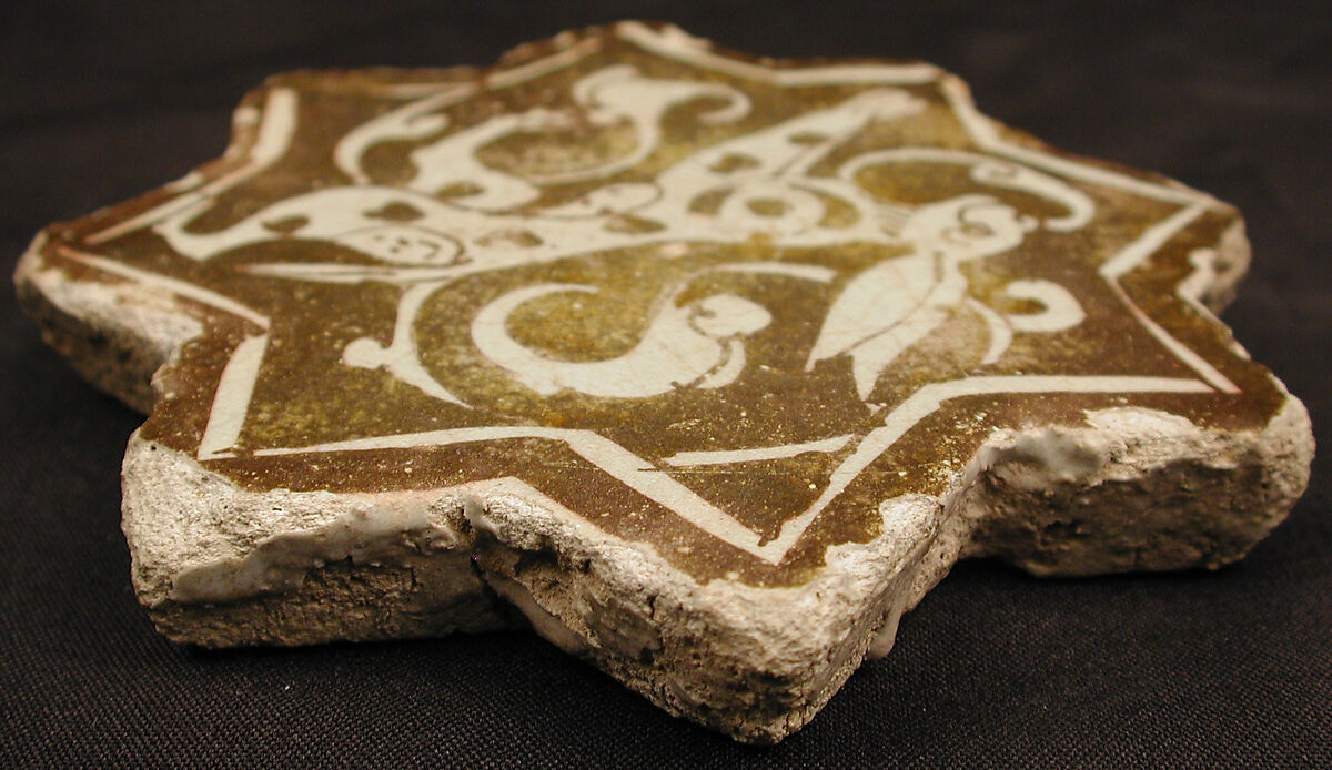 Star-Shaped Tile, Stonepaste; luster-painted