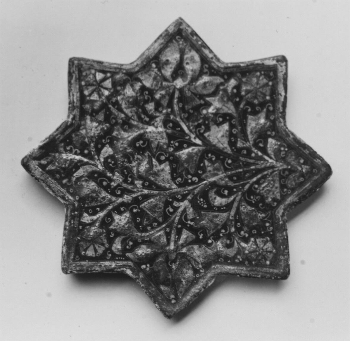 Three Tiles with 'Lajvardina' Glaze, Stonepaste; molded, overglaze painted, and gilded (lajvardina)