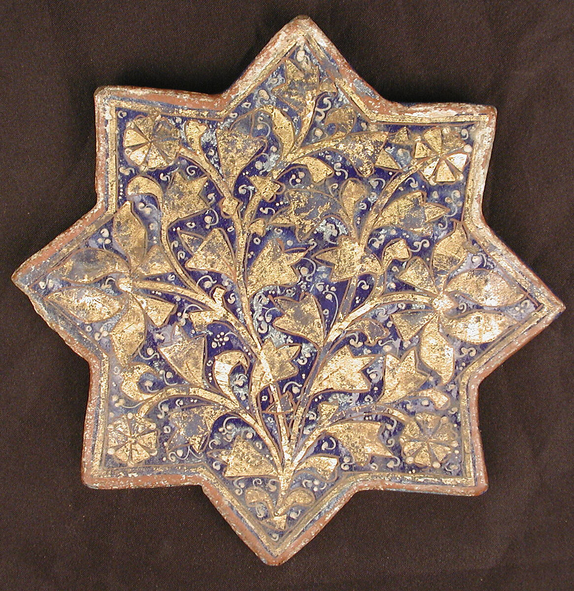 Three Tiles with 'Lajvardina' Glaze, Stonepaste; molded, overglaze painted, and gilded (lajvardina) 
