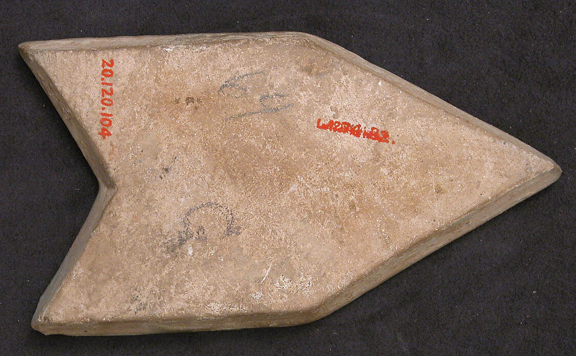 Tile, Stonepaste; molded, applied siliceous relief, in-glaze and overglaze-painted, over opaque white glaze