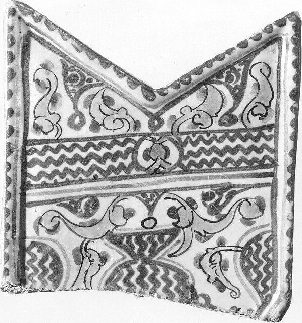 Fragmentary Tile, Probably Arrow-Shaped in Origin, and Modern Filling, Stonepaste; in-glaze and overglaze-painted, opaque white glaze