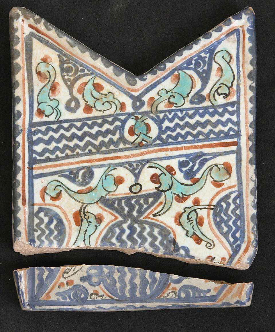 Fragmentary Tile, Probably Arrow-Shaped in Origin, and Modern Filling, Stonepaste; in-glaze and overglaze-painted, opaque white glaze 